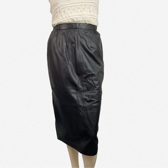 Vintage Avanti Black Leather Pencil Skirt waist size 23”-26” - Picture 3 of 11